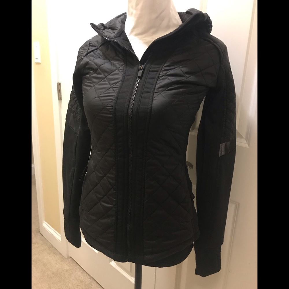 Athleta Black Quilted Sporty Jacket with Hood